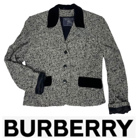 Burberry Black/White Velvet Trim Jacket Rare Vintage